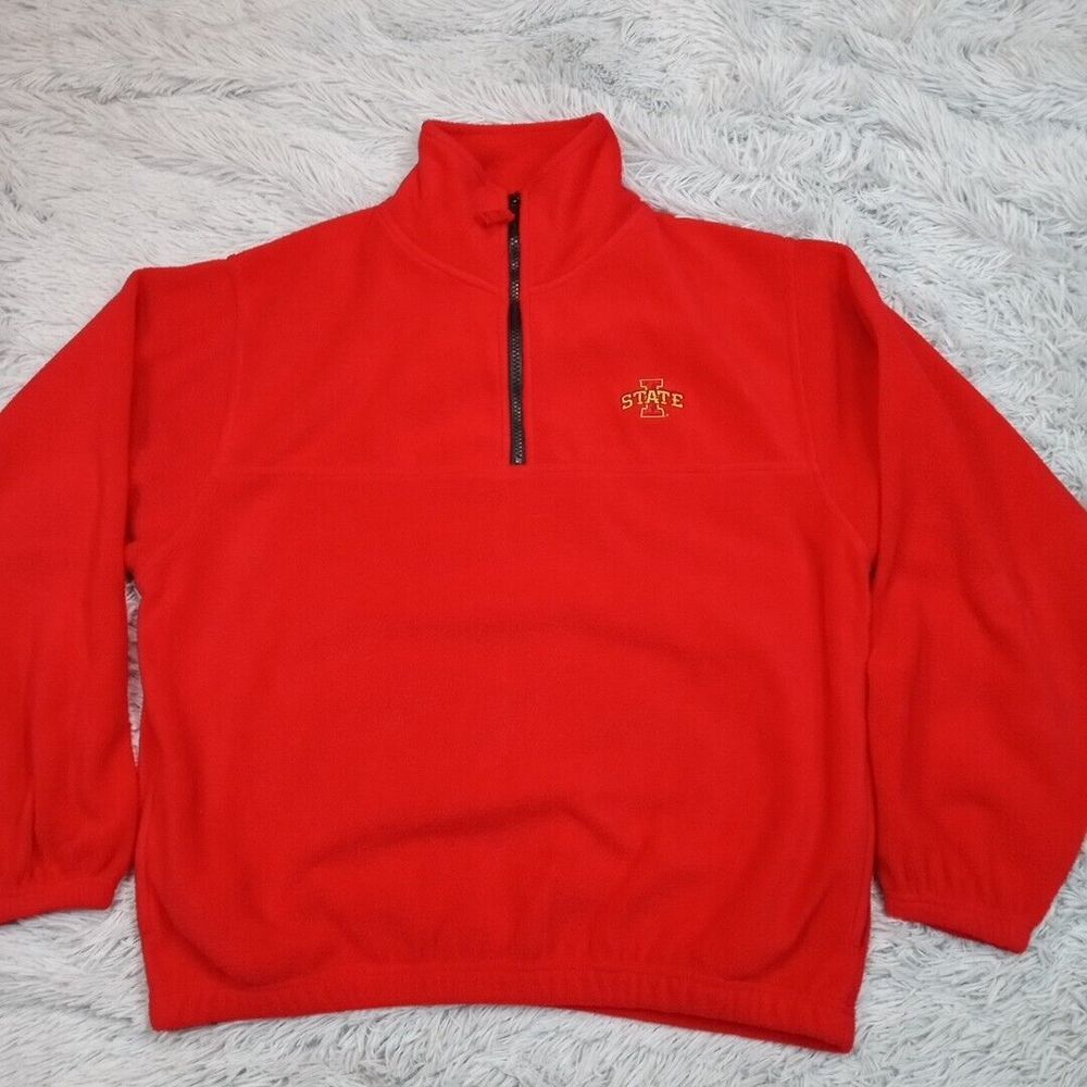 Iowa State Jacket Mens M‎ Red Fleece Half Zip Logo Pockets Athletic Cozy Comfort